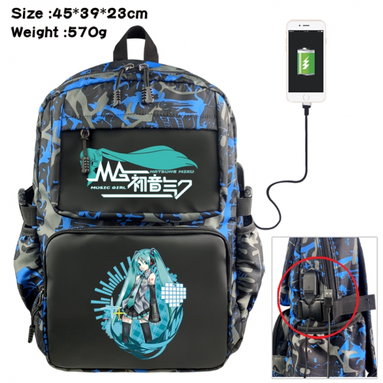 Hatsune Miku Anime waterproof nylon camouflage backpack School Bag 45X39X23CM