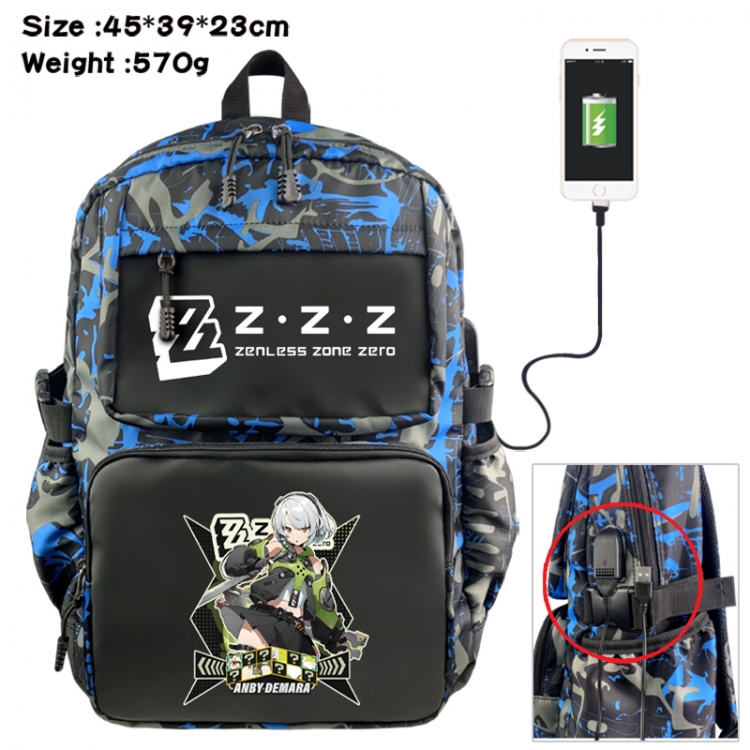 Zenless Zone Zero  Anime waterproof nylon camouflage backpack School Bag 45X39X23CM