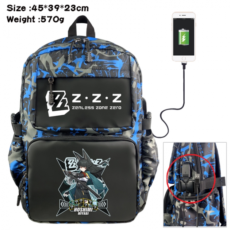 Zenless Zone Zero  Anime waterproof nylon camouflage backpack School Bag 45X39X23CM