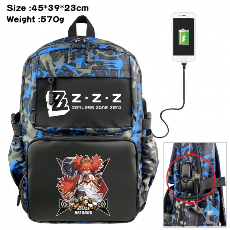 Zenless Zone Zero  Anime waterproof nylon camouflage backpack School Bag 45X39X23CM