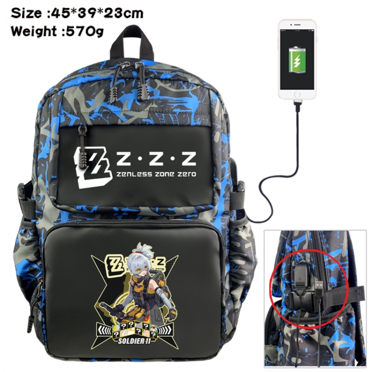 Zenless Zone Zero  Anime waterproof nylon camouflage backpack School Bag 45X39X23CM