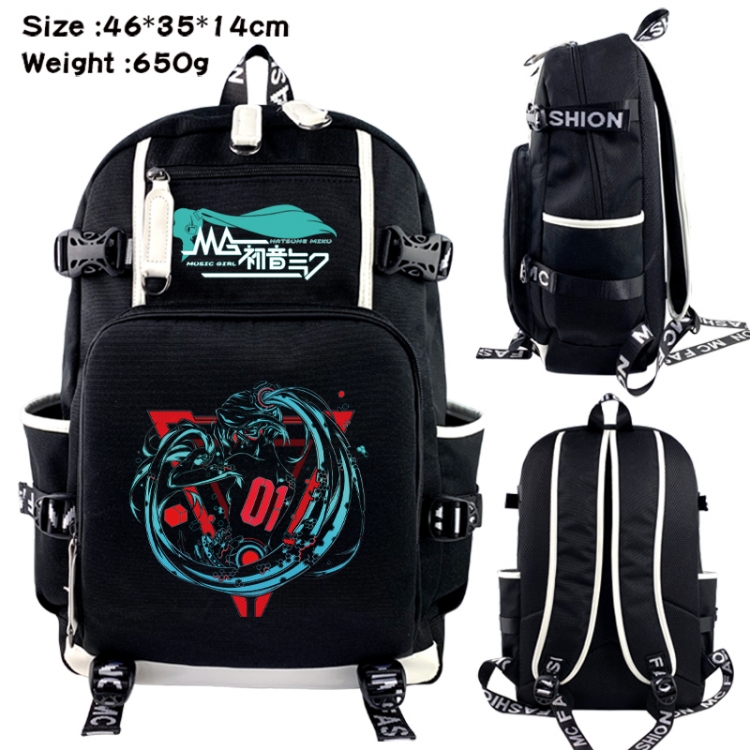 Hatsune Miku Data USB backpack Cartoon printed student backpack 46X35X14CM 650G