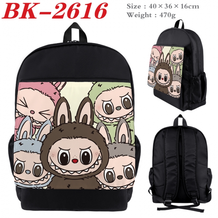 LABUBU Waterproof nylon canvas flip color picture backpack 40X36X16CM