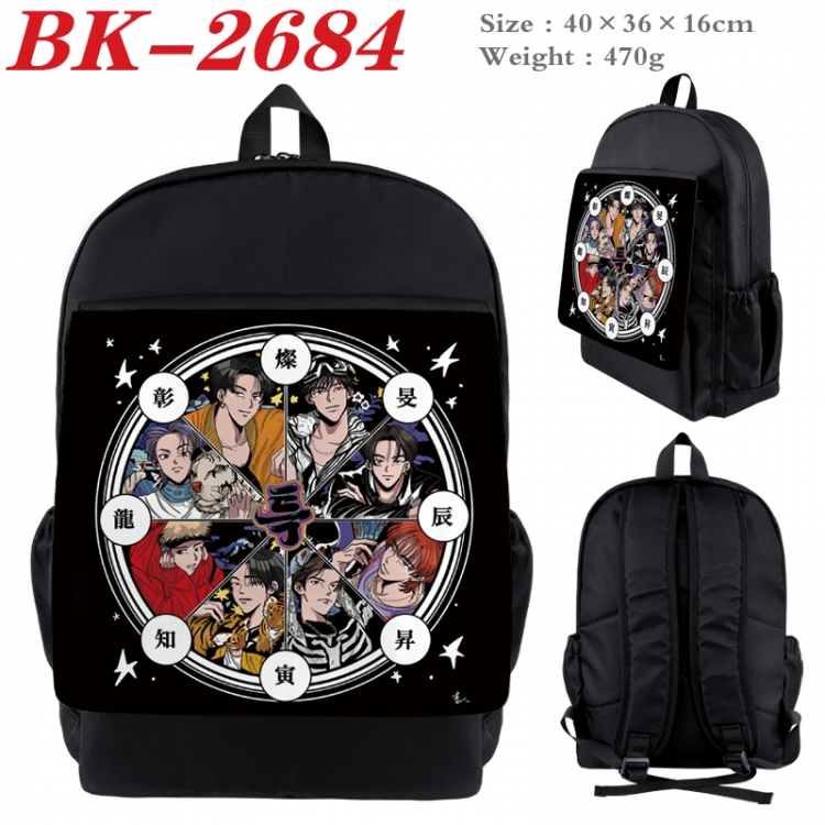 straykids Waterproof nylon canvas flip color picture backpack 40X36X16CM BK-2684