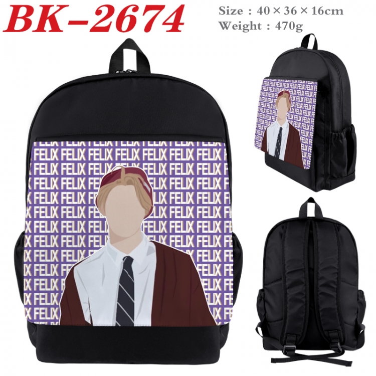 straykids Waterproof nylon canvas flip color picture backpack 40X36X16CM BK-2674