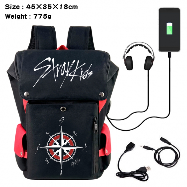 straykids Anime Canvas Bucket Data Cable Backpack School Bag 45X35X18CM 775G