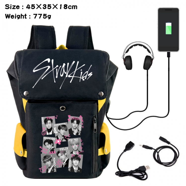 straykids Anime Canvas Bucket Data Cable Backpack School Bag 45X35X18CM 775G