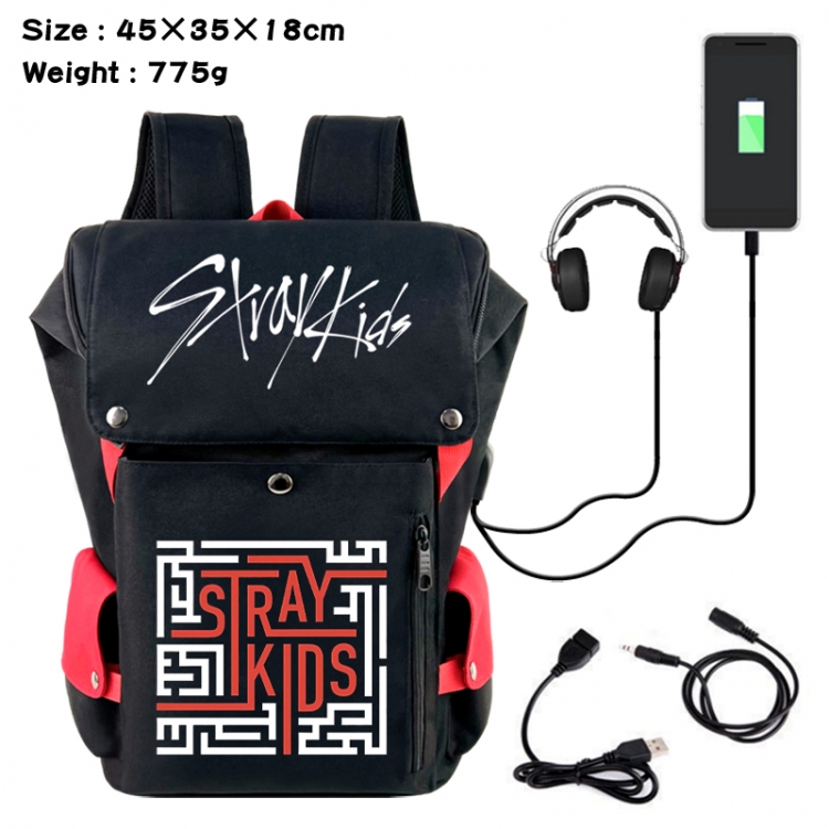 straykids Anime Canvas Bucket Data Cable Backpack School Bag 45X35X18CM 775G