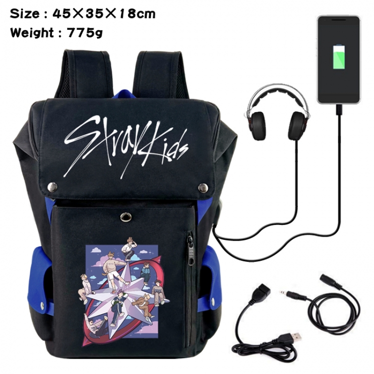 straykids Anime Canvas Bucket Data Cable Backpack School Bag 45X35X18CM 775G