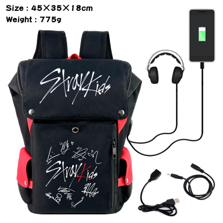 straykids Anime Canvas Bucket Data Cable Backpack School Bag 45X35X18CM 775G