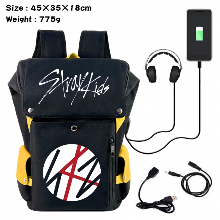 straykids Anime Canvas Bucket Data Cable Backpack School Bag 45X35X18CM 775G