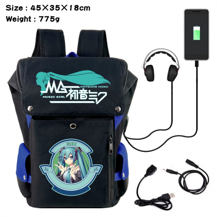 Hatsune Miku Anime Canvas Bucket Data Cable Backpack School Bag 45X35X18CM 775G