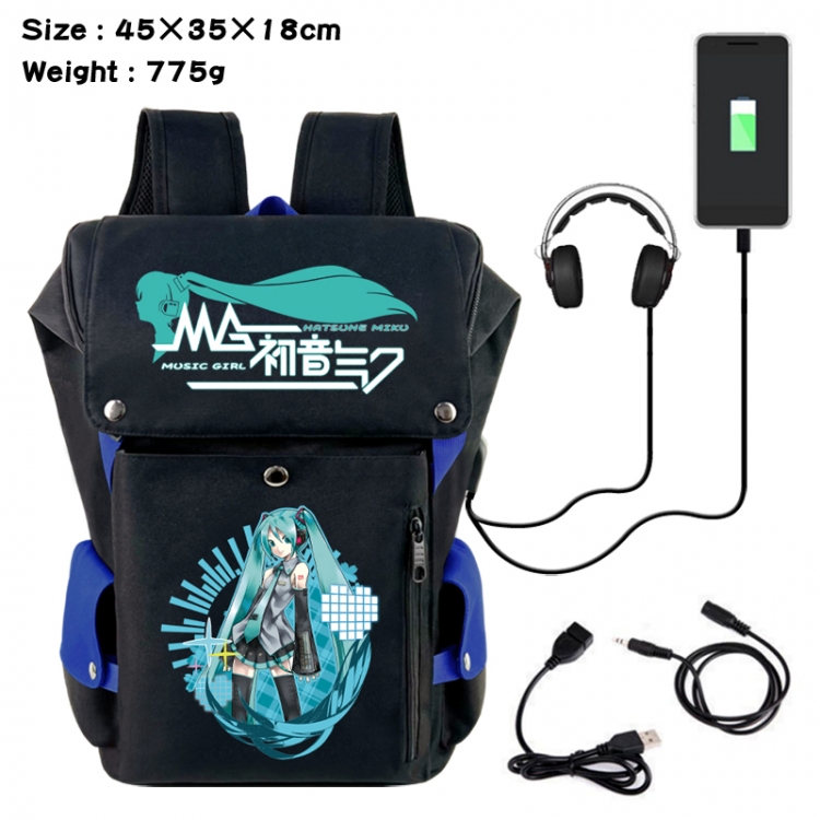 Hatsune Miku Anime Canvas Bucket Data Cable Backpack School Bag 45X35X18CM 775G