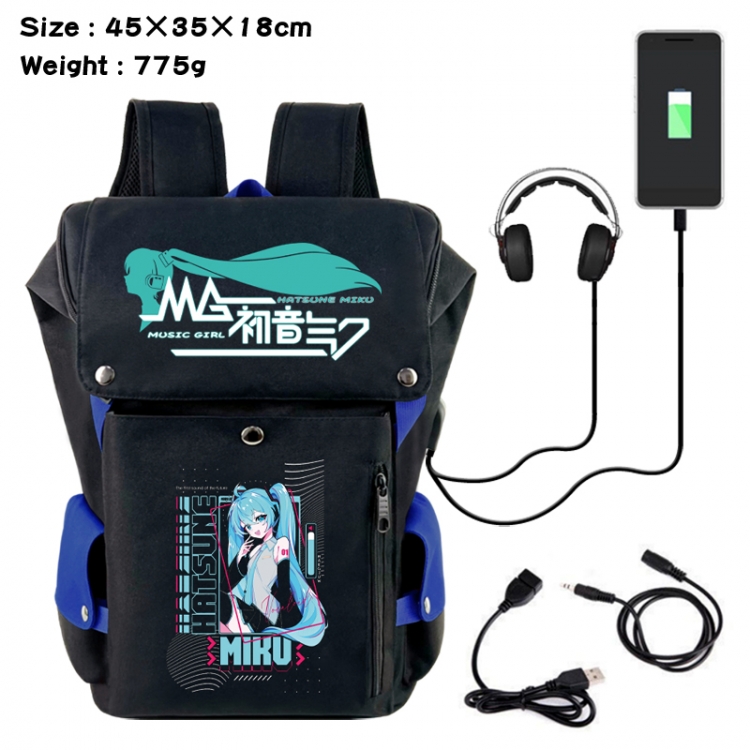 Hatsune Miku Anime Canvas Bucket Data Cable Backpack School Bag 45X35X18CM 775G