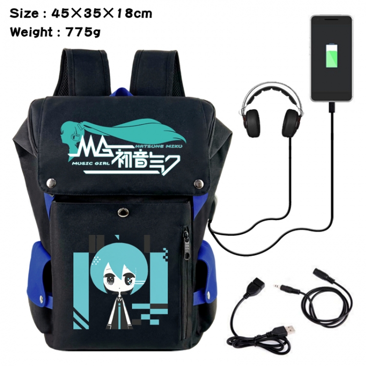 Hatsune Miku Anime Canvas Bucket Data Cable Backpack School Bag 45X35X18CM 775G