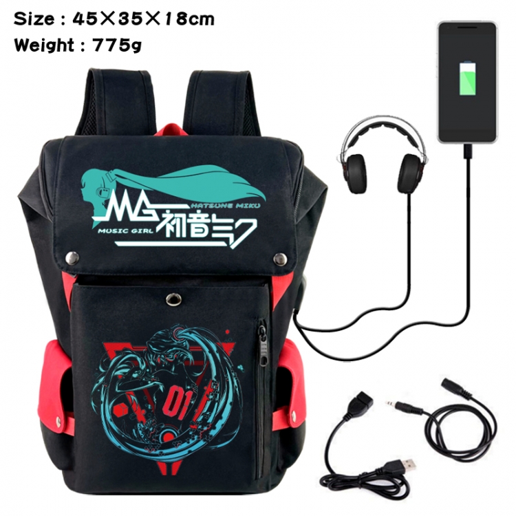 Hatsune Miku Anime Canvas Bucket Data Cable Backpack School Bag 45X35X18CM 775G