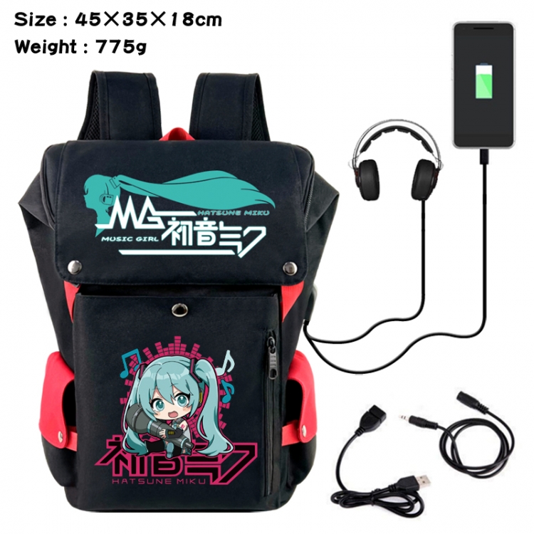 Hatsune Miku Anime Canvas Bucket Data Cable Backpack School Bag 45X35X18CM 775G