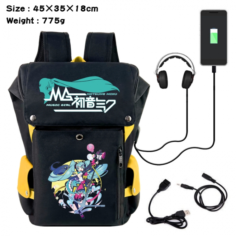 Hatsune Miku Anime Canvas Bucket Data Cable Backpack School Bag 45X35X18CM 775G