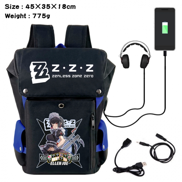 Zenless Zone Zero Anime Canvas Bucket Data Cable Backpack School Bag 45X35X18CM 775G