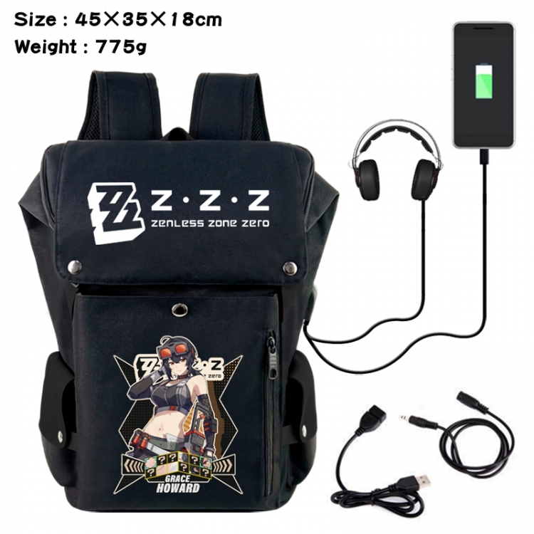 Zenless Zone Zero Anime Canvas Bucket Data Cable Backpack School Bag 45X35X18CM 775G