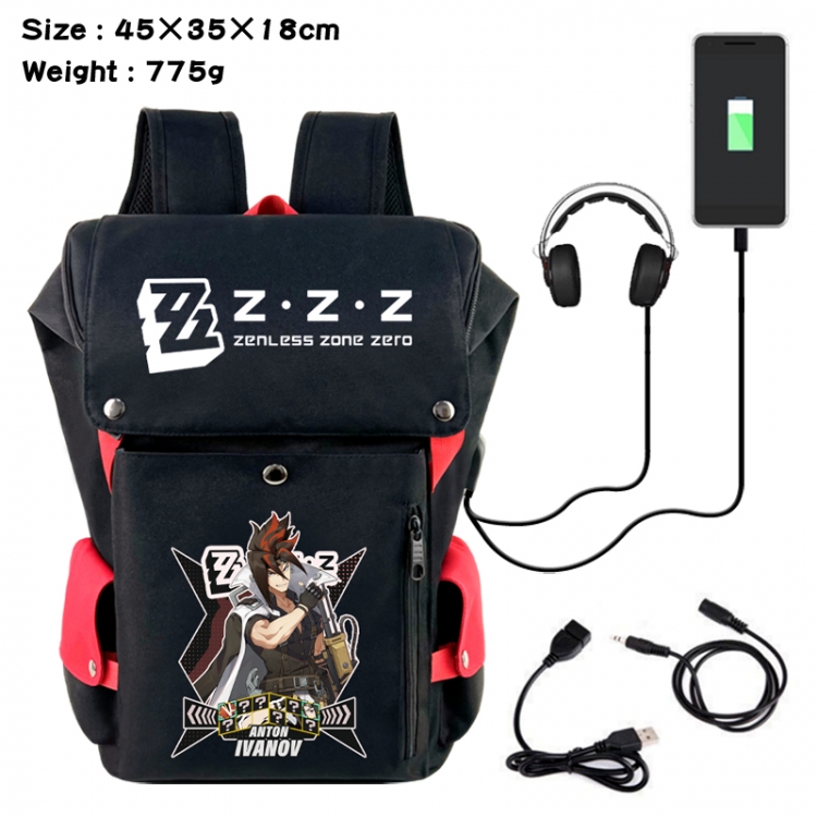 Zenless Zone Zero Anime Canvas Bucket Data Cable Backpack School Bag 45X35X18CM 775G