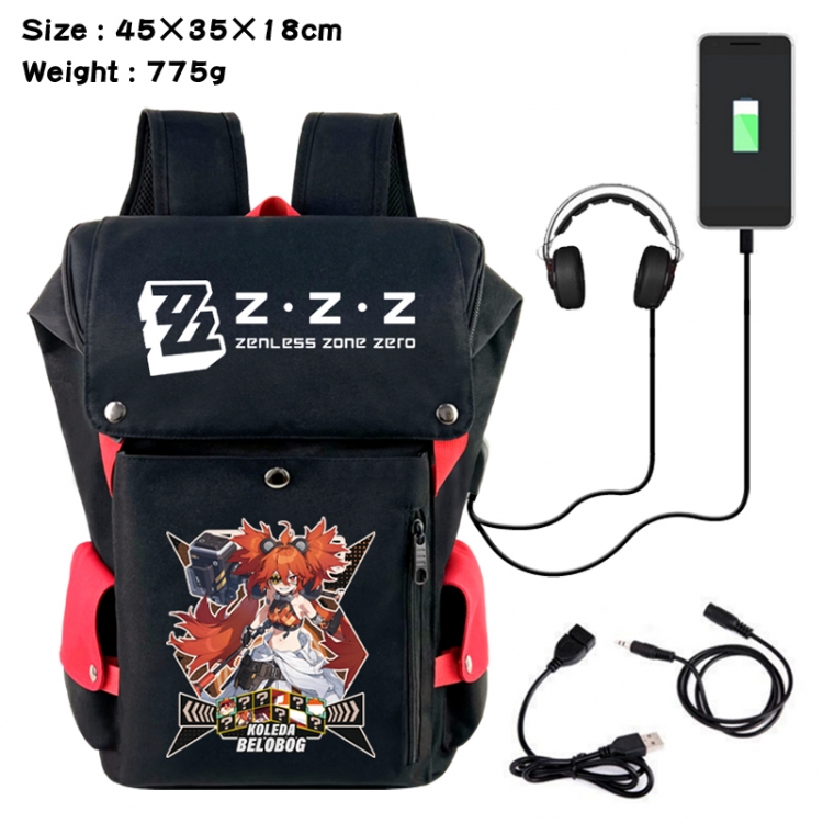 Zenless Zone Zero Anime Canvas Bucket Data Cable Backpack School Bag 45X35X18CM 775G