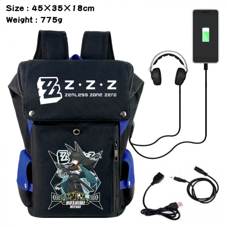 Zenless Zone Zero Anime Canvas Bucket Data Cable Backpack School Bag 45X35X18CM 775G