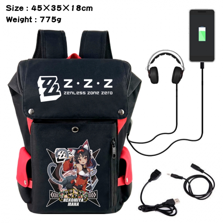 Zenless Zone Zero Anime Canvas Bucket Data Cable Backpack School Bag 45X35X18CM 775G