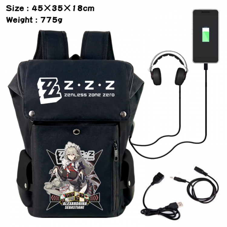 Zenless Zone Zero Anime Canvas Bucket Data Cable Backpack School Bag 45X35X18CM 775G