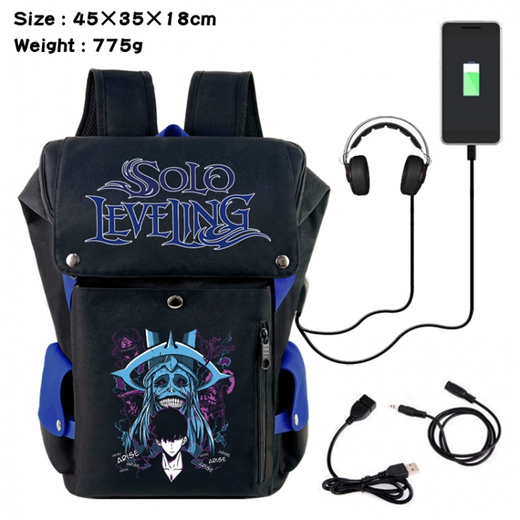 Solo Leveling:Arise Anime Canvas Bucket Data Cable Backpack School Bag 45X35X18CM 775G