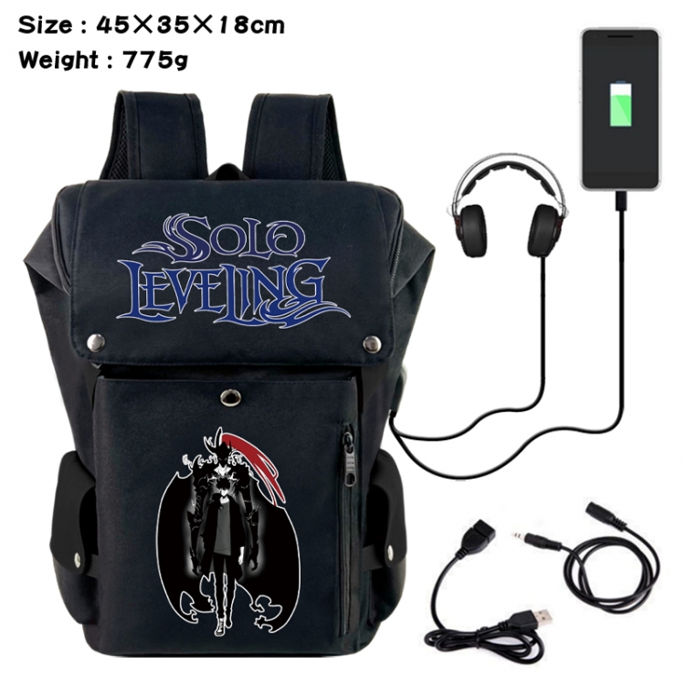 Solo Leveling:Arise Anime Canvas Bucket Data Cable Backpack School Bag 45X35X18CM 775G