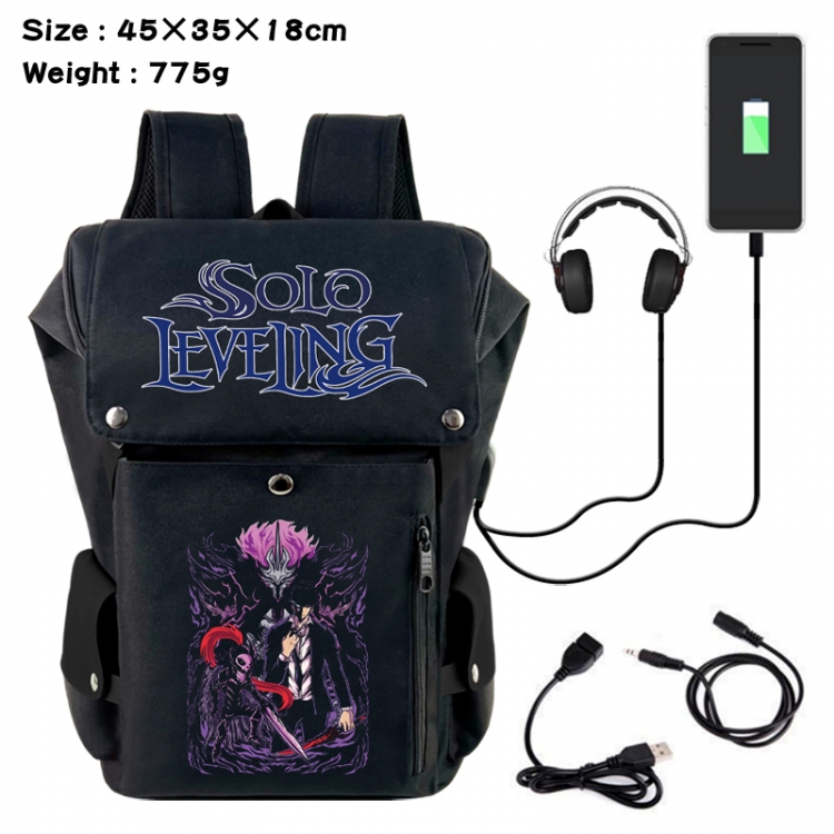 Solo Leveling:Arise Anime Canvas Bucket Data Cable Backpack School Bag 45X35X18CM 775G