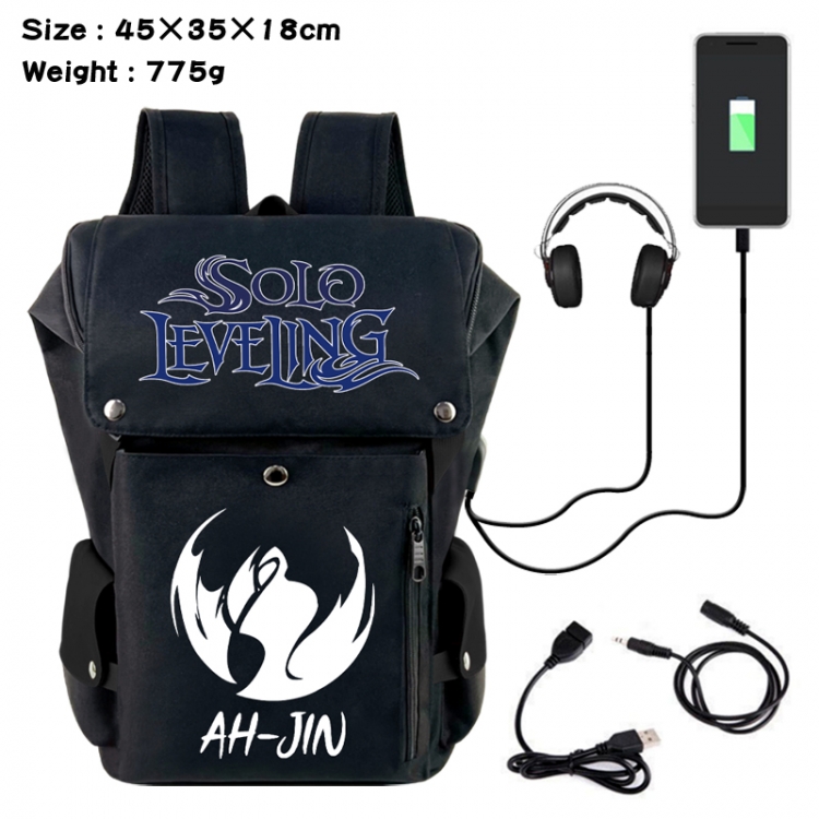 Solo Leveling:Arise Anime Canvas Bucket Data Cable Backpack School Bag 45X35X18CM 775G