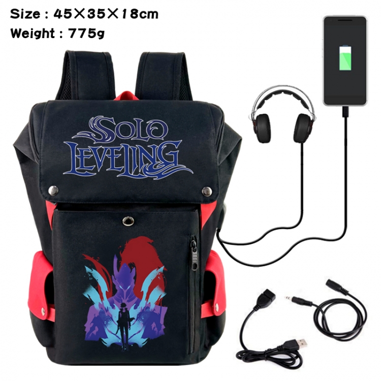 Solo Leveling:Arise Anime Canvas Bucket Data Cable Backpack School Bag 45X35X18CM 775G