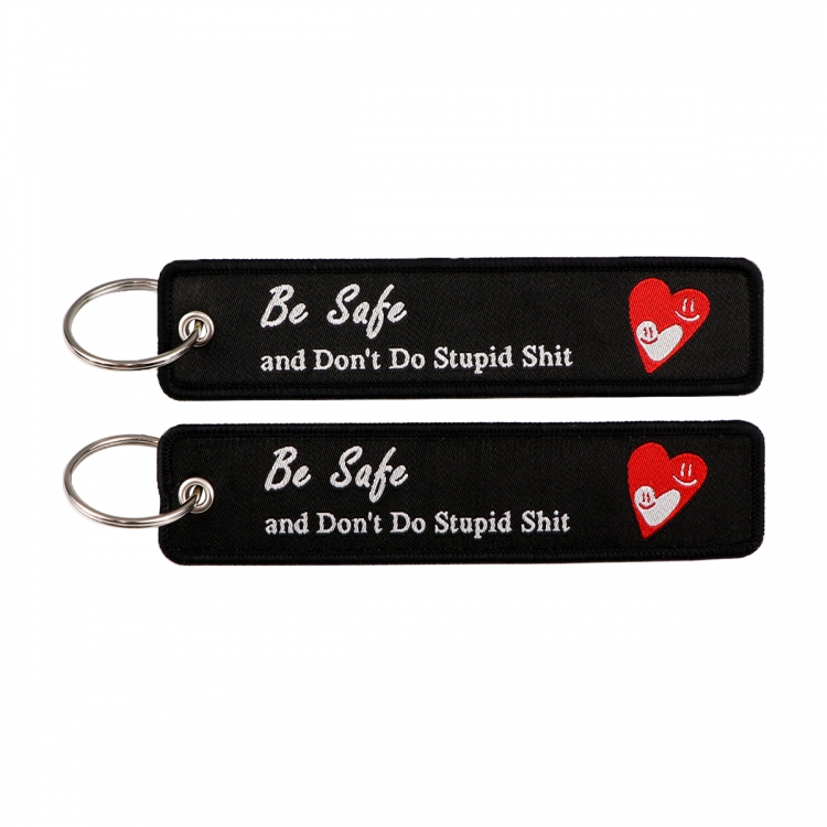 recorded utterance Double sided color woven label keychain with thickened hanging rope 13x3cm 10G price for 5 pcs NR6384