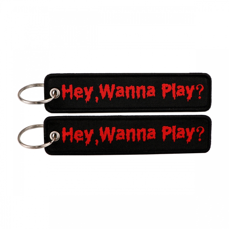 recorded utterance Double sided color woven label keychain with thickened hanging rope 13x3cm 10G price for 5 pcs NR6389