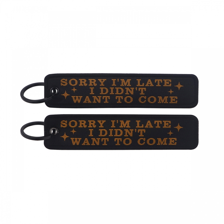 recorded utterance Double sided color woven label keychain with thickened hanging rope 13x3cm 10G price for 5 pcs NR5013