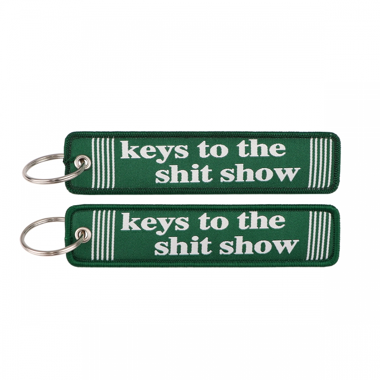 recorded utterance Double sided color woven label keychain with thickened hanging rope 13x3cm 10G price for 5 pcs NR919