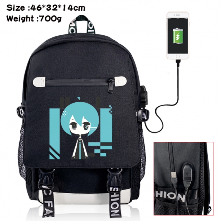 Hatsune Miku canvas USB backpack cartoon print student backpack 46X32X14CM 700g 