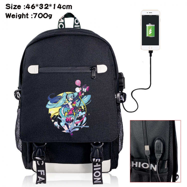 Hatsune Miku canvas USB backpack cartoon print student backpack 46X32X14CM 700g 