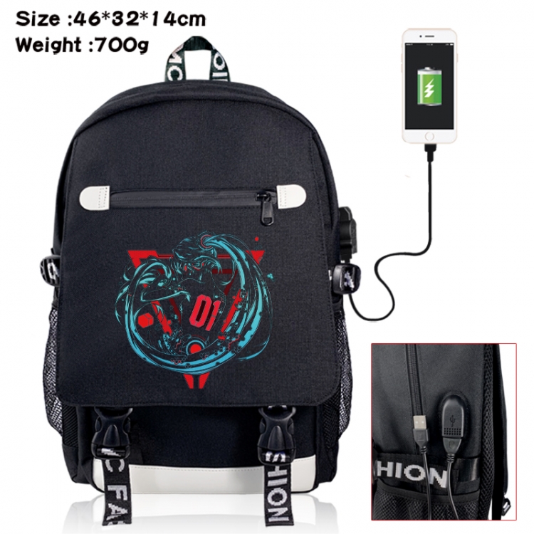 Hatsune Miku canvas USB backpack cartoon print student backpack 46X32X14CM 700g 