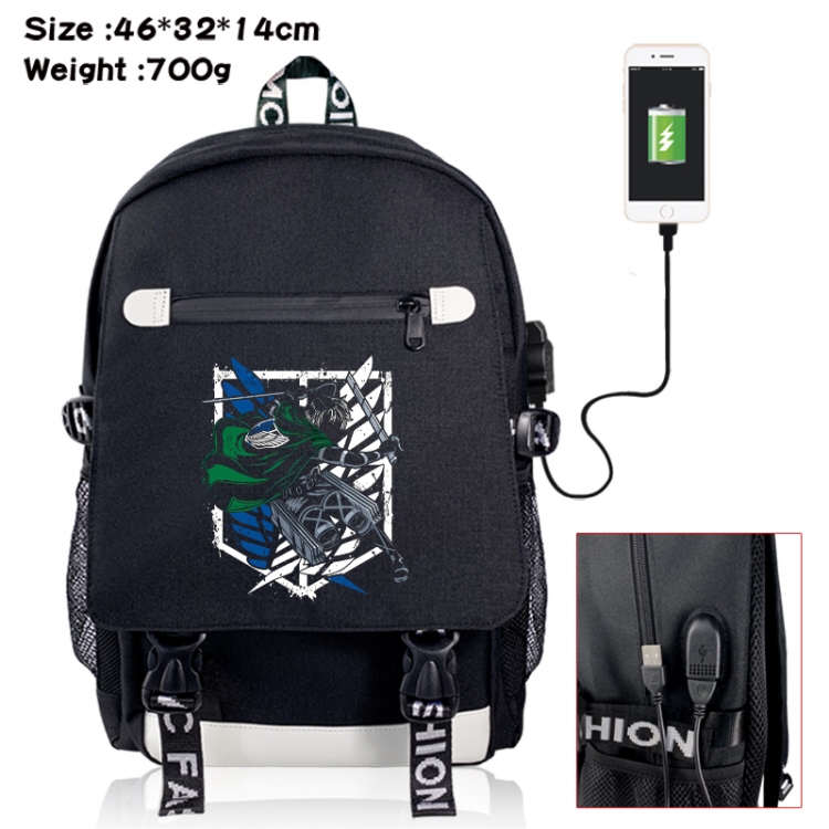 Shingeki no Kyojin canvas USB backpack cartoon print student backpack 46X32X14CM 700g 