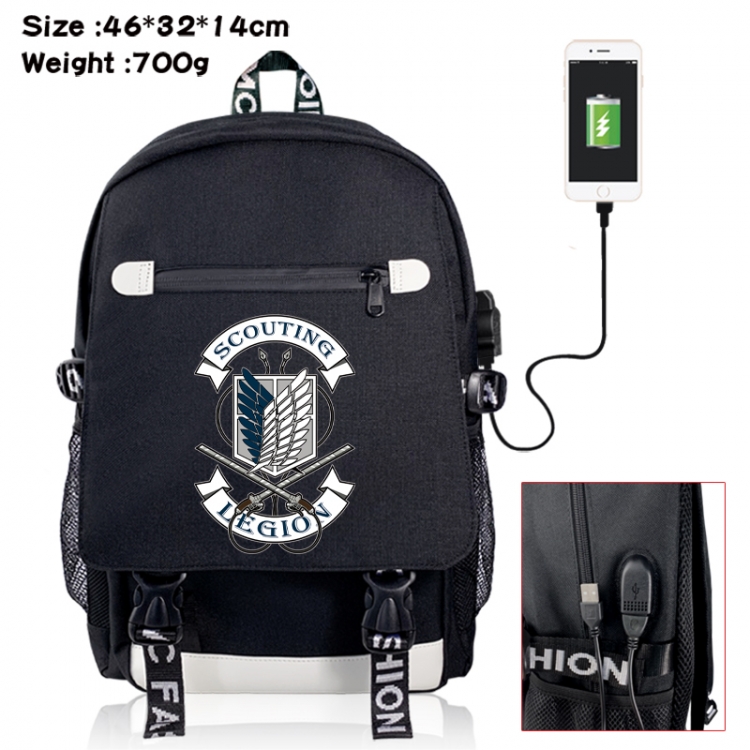 Shingeki no Kyojin canvas USB backpack cartoon print student backpack 46X32X14CM 700g 