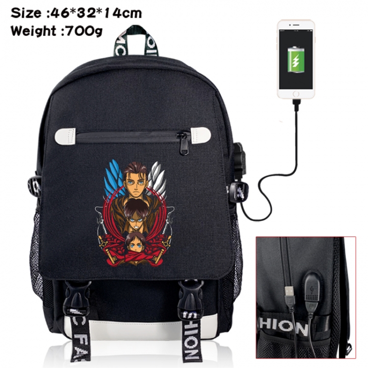 Shingeki no Kyojin canvas USB backpack cartoon print student backpack 46X32X14CM 700g 