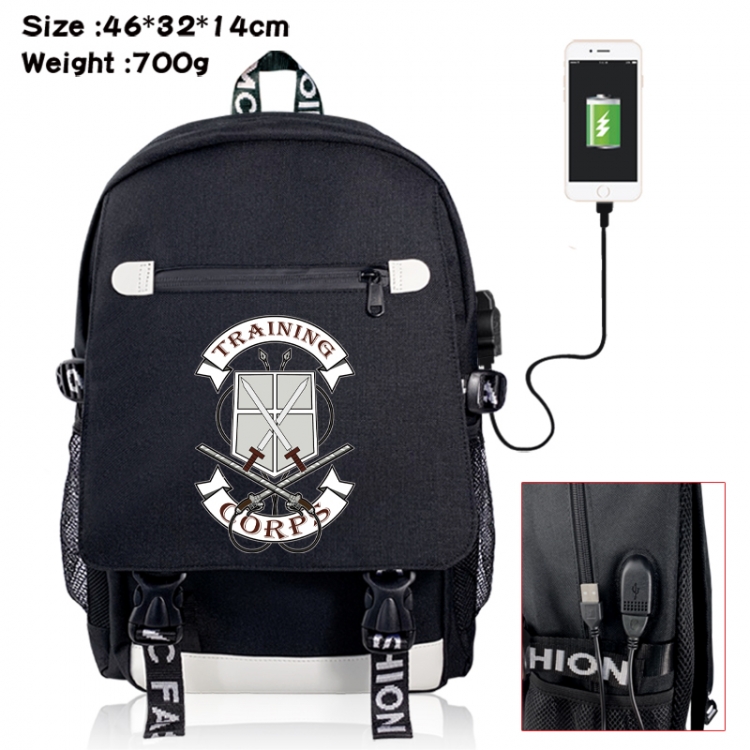 Shingeki no Kyojin canvas USB backpack cartoon print student backpack 46X32X14CM 700g 