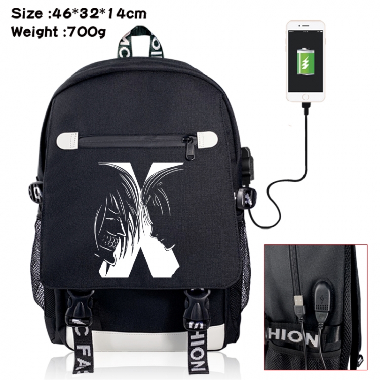 Shingeki no Kyojin canvas USB backpack cartoon print student backpack 46X32X14CM 700g 