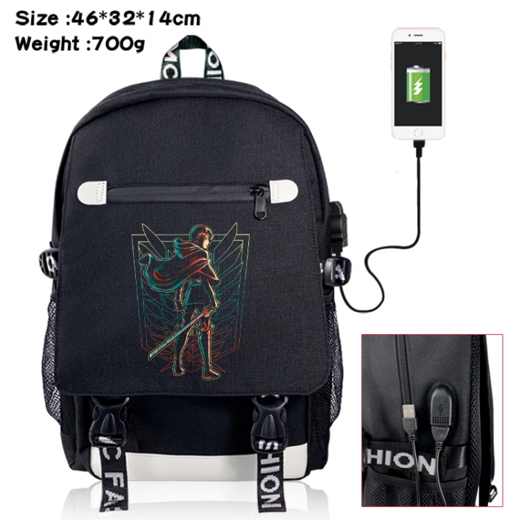 Shingeki no Kyojin canvas USB backpack cartoon print student backpack 46X32X14CM 700g 