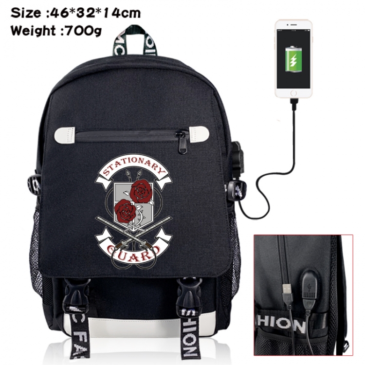 Shingeki no Kyojin canvas USB backpack cartoon print student backpack 46X32X14CM 700g 