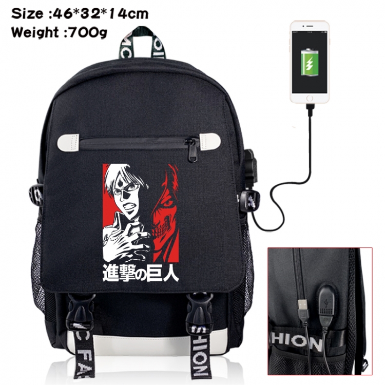 Shingeki no Kyojin canvas USB backpack cartoon print student backpack 46X32X14CM 700g 