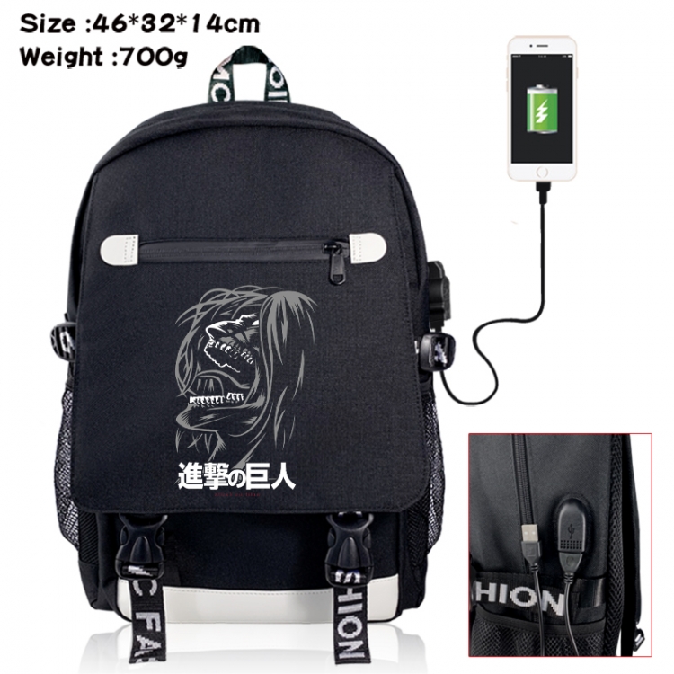 Shingeki no Kyojin canvas USB backpack cartoon print student backpack 46X32X14CM 700g 